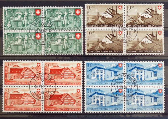 PRO PATRIA 1946: Viererblockserie, ortsbezogene ET-Stempel | Kaufen auf ...